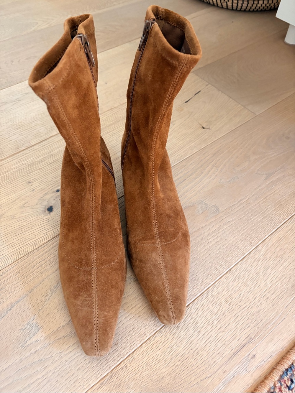 Madewell Suede Ankle Zip Boots in Cognac